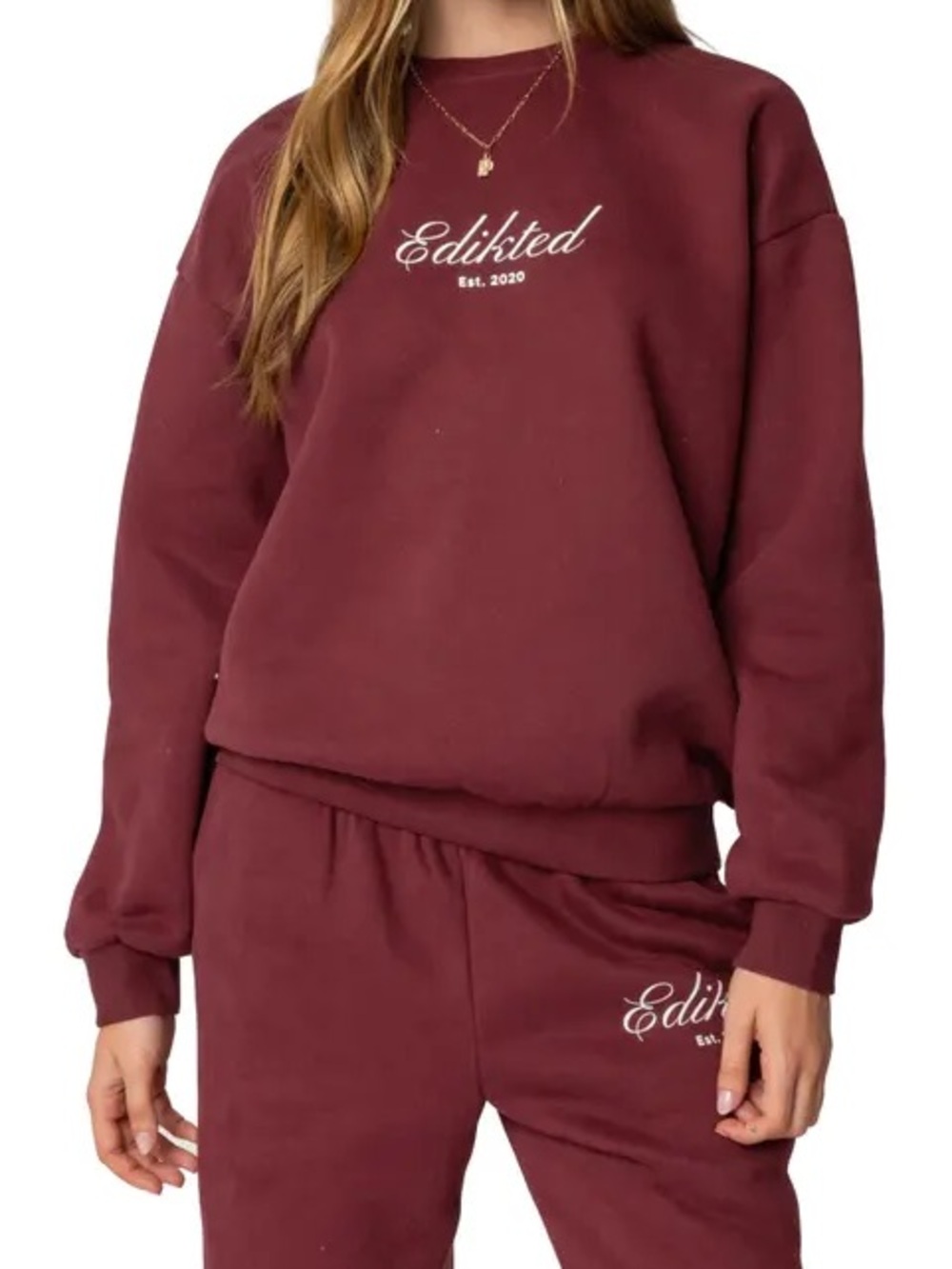 Edikted Wine Crewneck Sweatshirt with White Script Logo